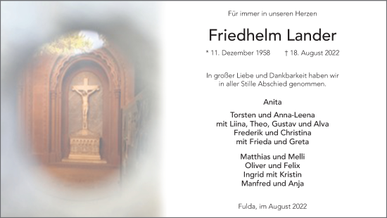 Traueranzeige von Friedhelm Lander von FZ
