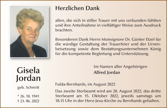 Traueranzeige von Gisela Jordan von FZ