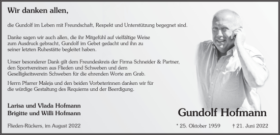 Traueranzeige von Gundolf Hofmann von FZ