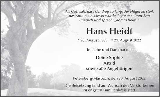 Traueranzeige von Hans Heidt von FZ
