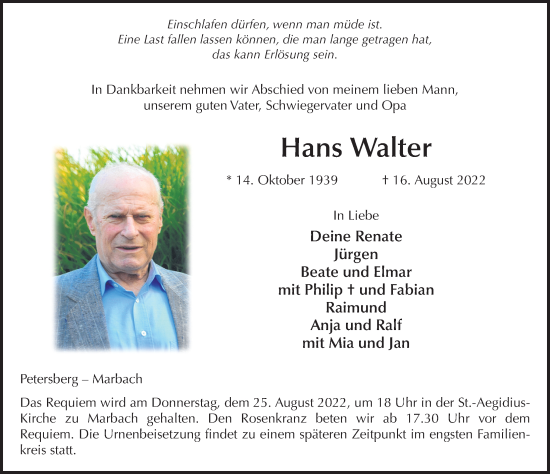 Traueranzeige von Hans Walter von FZ
