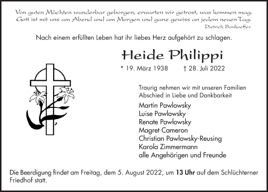 Traueranzeige von Heide Philippi von FZ