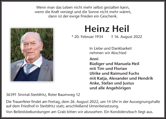 Traueranzeige von Heinz Heil von FZ