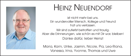 Traueranzeige von Heinz Neuendorf von FZ