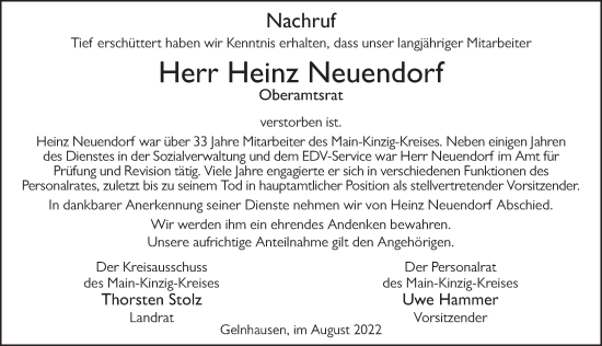 Traueranzeige von Heinz Neuendorf von FZ