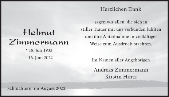 Traueranzeige von Helmut Zimmermann von FZ