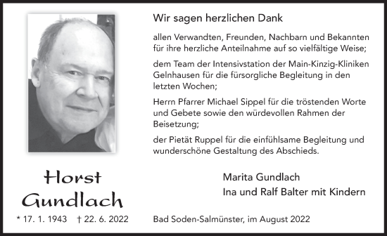 Traueranzeige von Horst Gundlach von FZ