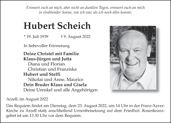 Traueranzeige von Hubert Scheich von FZ