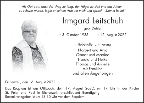 Traueranzeige von Irmgard Leitschuh von FZ