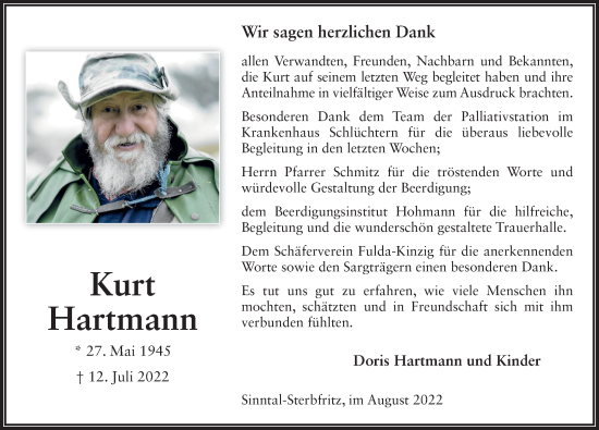Traueranzeige von Kurt Hartmann von FZ