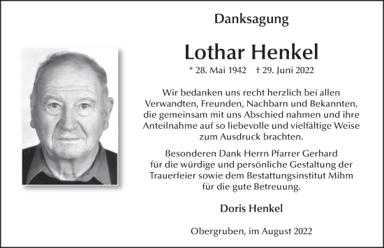 Traueranzeige von Lothar Henkel von FZ
