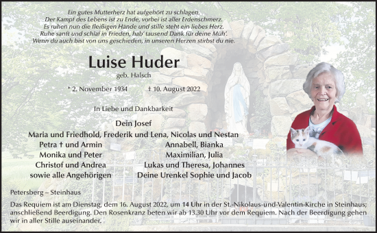 Traueranzeige von Luise Huder von FZ