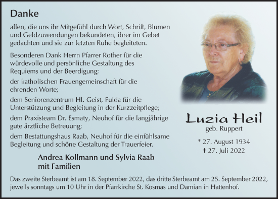 Traueranzeige von Luzia Heil von FZ