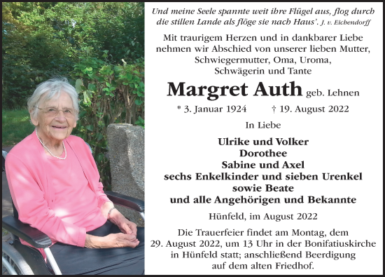 Traueranzeige von Margret Auth von FZ