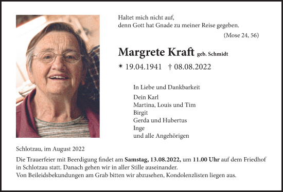 Traueranzeige von Margrete Kraft von FZ