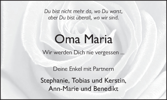 Traueranzeige von Maria Blum von FZ