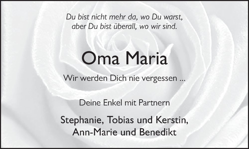  Traueranzeige für Maria Blum vom 30.08.2022 aus FZ