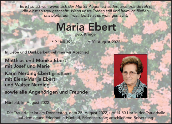 Traueranzeige von Maria Ebert von FZ