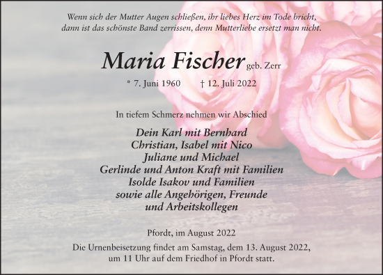 Traueranzeige von Maria Fischer von FZ