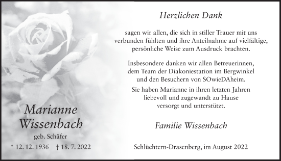 Traueranzeige von Marianne Wissenbach von FZ