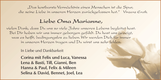 Traueranzeige von Marianne Zdiarstek von FZ