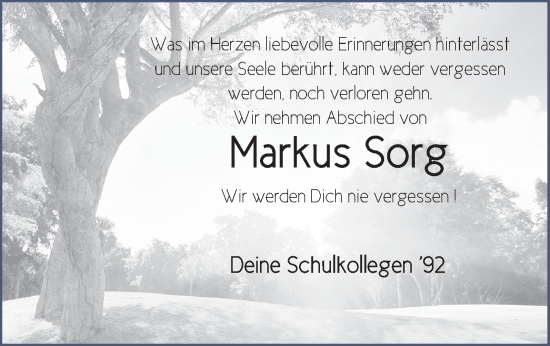Traueranzeige von Markus Sorg von FZ
