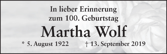 Traueranzeige von Martha Wolf von FZ