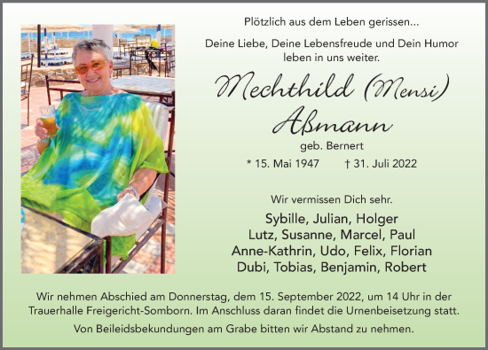 Traueranzeige von Mechthild Aßmann von FZ