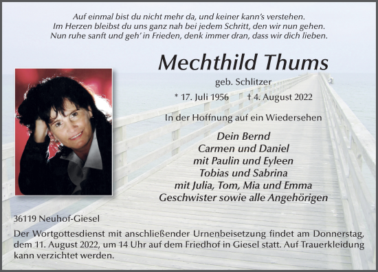 Traueranzeige von Mechthild Thums von FZ