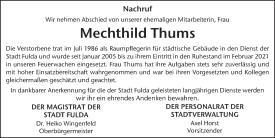 Traueranzeige von Mechthild Thums von FZ
