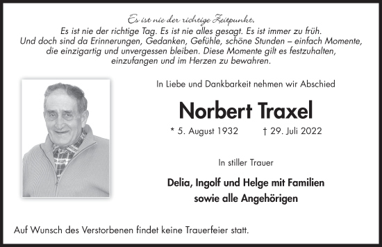 Traueranzeige von Norbert Traxel von FZ