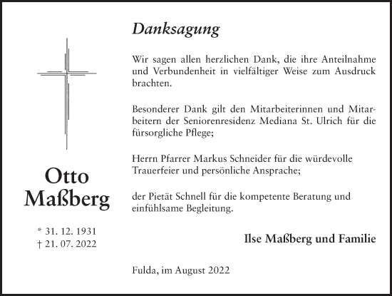 Traueranzeige von Otto Maßberg von FZ