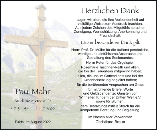 Traueranzeige von Paul Mahr von FZ