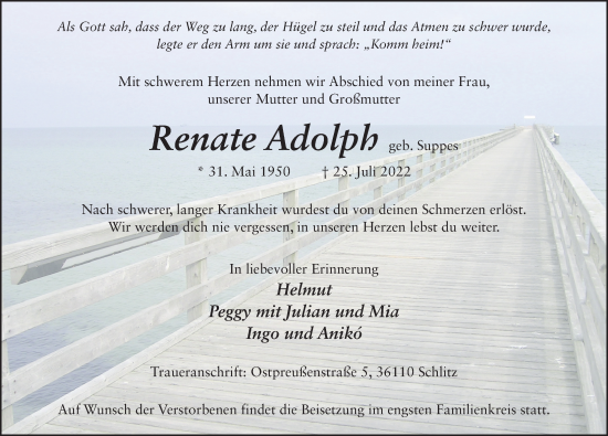 Traueranzeige von Renate Adolph von FZ