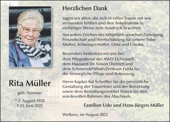 Traueranzeige von Rita Müller von FZ