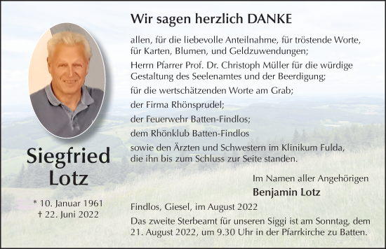 Traueranzeige von Siegfried Lotz von FZ