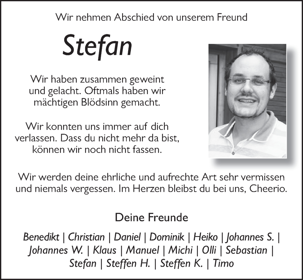  Traueranzeige für Stefan Lamp vom 06.08.2022 aus FZ