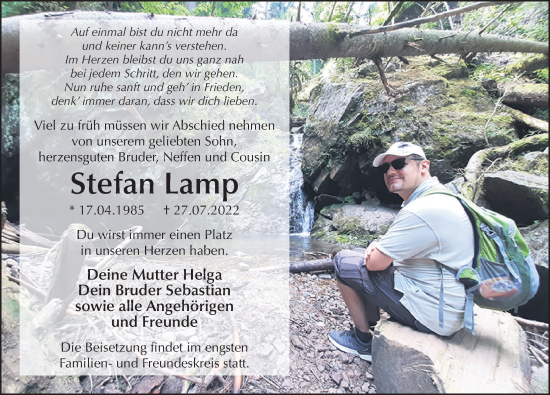 Traueranzeige von Stefan Lamp von FZ