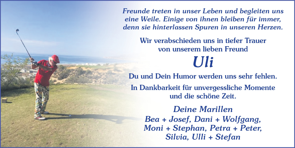  Traueranzeige für Ulrich E. Baier vom 06.08.2022 aus FZ
