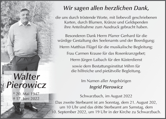 Traueranzeige von Walter Pierowicz von FZ