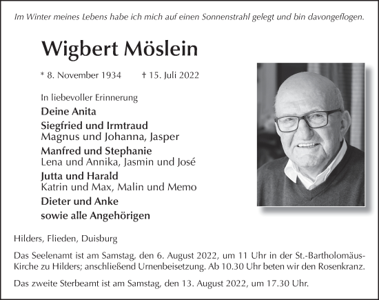 Traueranzeige von Wigbert Möslein von FZ