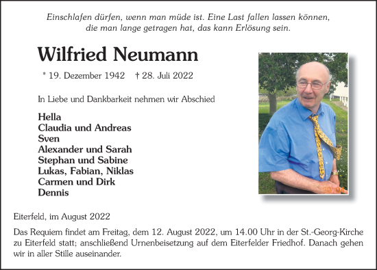Traueranzeige von Wilfried Neumann von FZ