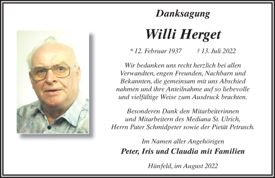Traueranzeige von Willi Herget von FZ