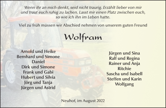 Traueranzeige von Wolfram Schneider von FZ