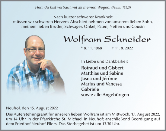 Traueranzeige von Wolfram Schneider von FZ