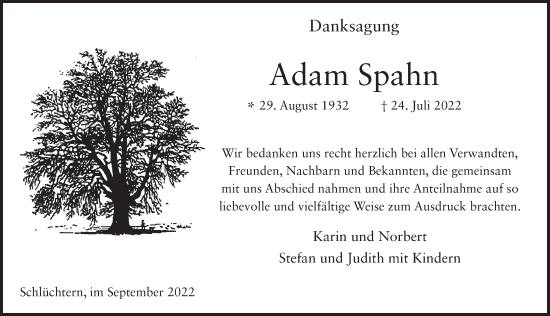 Traueranzeige von Adam Spahn von FZ