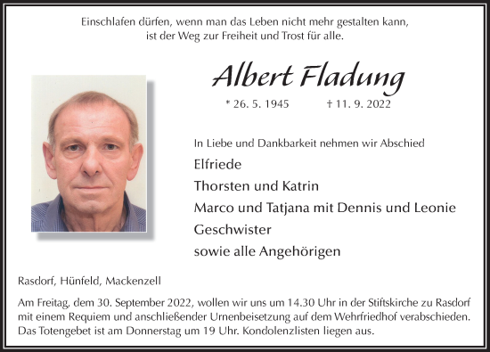 Traueranzeige von Albert Fladung von FZ