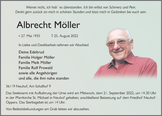 Traueranzeige von Albrecht Möller von FZ