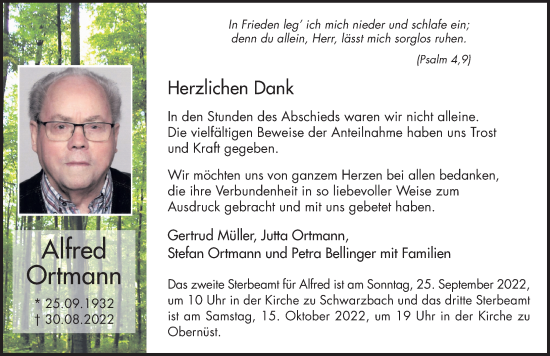 Traueranzeige von Alfred Ortmann von FZ