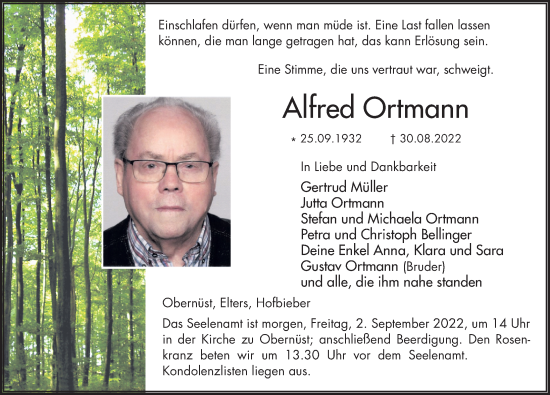 Traueranzeige von Alfred Ortmann von FZ